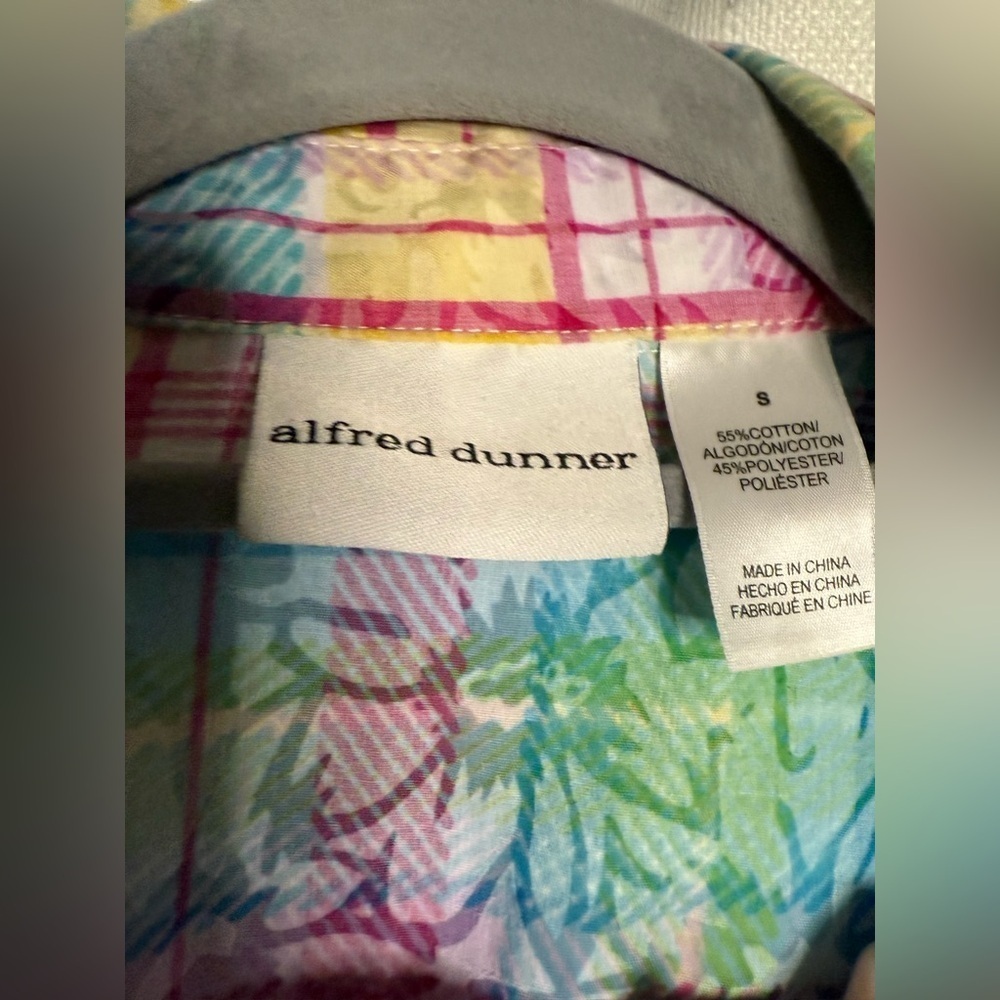 Vintage Alfred Dunner Colorful Plaid Floral Semi Sheer Button Up Oversize Small - Picture 3 of 9